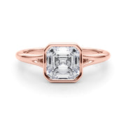 Refined Solitaire Bezel Set Round Diamond Engagement Ring in 10K/14K gold and platinum with certified lab-grown or natural diamonds