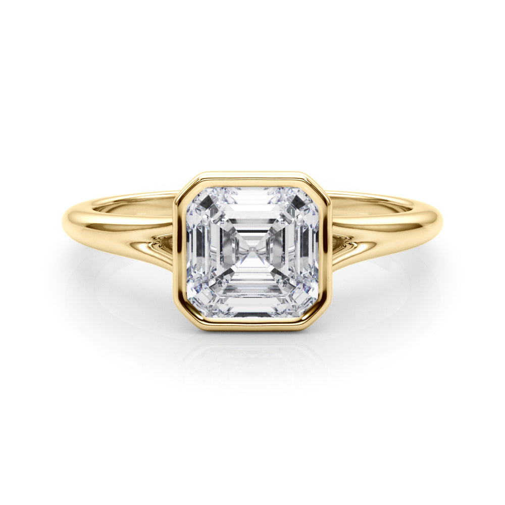 Refined Solitaire Bezel Set Round Diamond Engagement Ring in 10K/14K gold and platinum with certified lab-grown or natural diamonds
