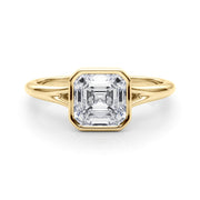 Refined Solitaire Bezel Set Round Diamond Engagement Ring in 10K/14K gold and platinum with certified lab-grown or natural diamonds
