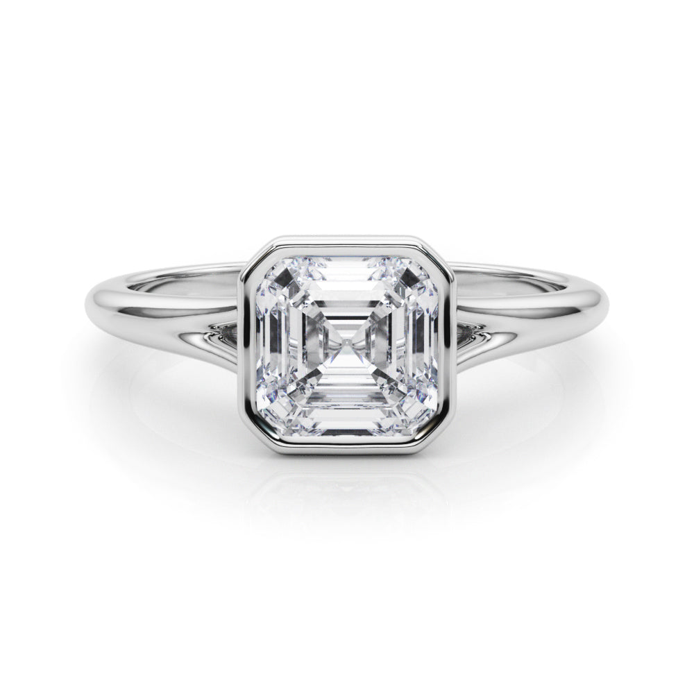 Refined Solitaire Bezel Set Round Diamond Engagement Ring in 10K/14K gold and platinum with certified lab-grown or natural diamonds