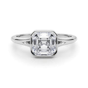 Refined Solitaire Bezel Set Round Diamond Engagement Ring in 10K/14K gold and platinum with certified lab-grown or natural diamonds