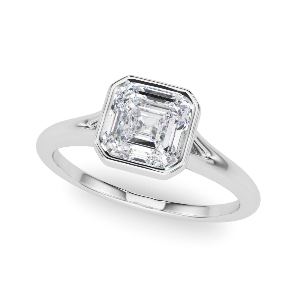 Refined Solitaire Bezel Set Round Diamond Engagement Ring in 10K/14K gold and platinum with certified lab-grown or natural diamonds