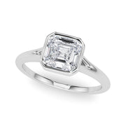 Refined Solitaire Bezel Set Round Diamond Engagement Ring in 10K/14K gold and platinum with certified lab-grown or natural diamonds