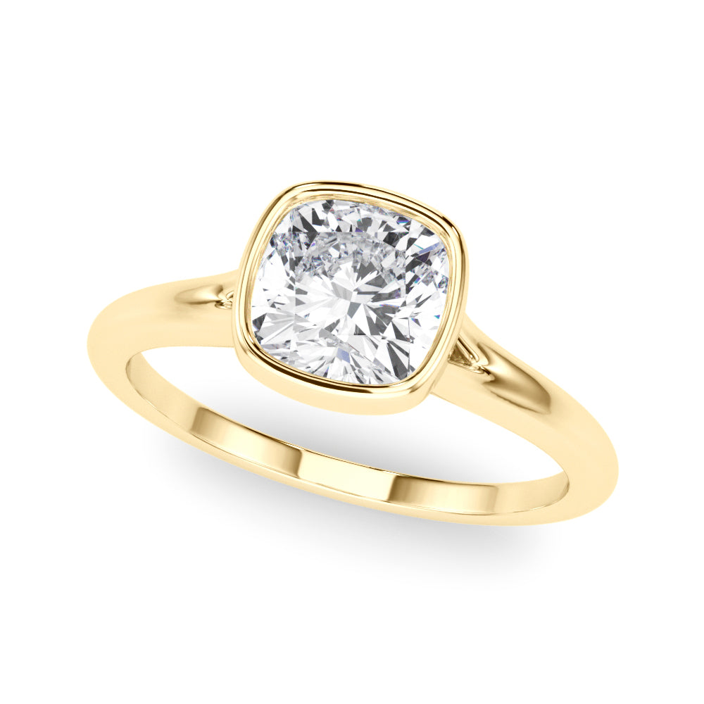 Classic Solitaire Bezel Set Cushion Diamond Engagement Ring in 10K/14K gold and platinum with certified lab-grown or natural diamonds