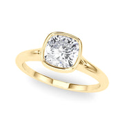 Classic Solitaire Bezel Set Cushion Diamond Engagement Ring in 10K/14K gold and platinum with certified lab-grown or natural diamonds