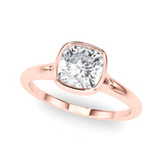 Classic Solitaire Bezel Set Cushion Diamond Engagement Ring in 10K/14K gold and platinum with certified lab-grown or natural diamonds