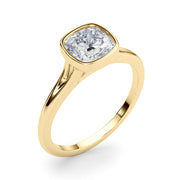 Classic Solitaire Bezel Set Cushion Diamond Engagement Ring in 10K/14K gold and platinum with certified lab-grown or natural diamonds