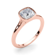 Classic Solitaire Bezel Set Cushion Diamond Engagement Ring in 10K/14K gold and platinum with certified lab-grown or natural diamonds