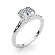 Classic Solitaire Bezel Set Cushion Diamond Engagement Ring in 10K/14K gold and platinum with certified lab-grown or natural diamonds