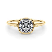 Classic Solitaire Bezel Set Cushion Diamond Engagement Ring in 10K/14K gold and platinum with certified lab-grown or natural diamonds