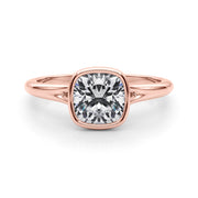 Classic Solitaire Bezel Set Cushion Diamond Engagement Ring in 10K/14K gold and platinum with certified lab-grown or natural diamonds
