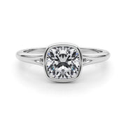 Classic Solitaire Bezel Set Cushion Diamond Engagement Ring in 10K/14K gold and platinum with certified lab-grown or natural diamonds