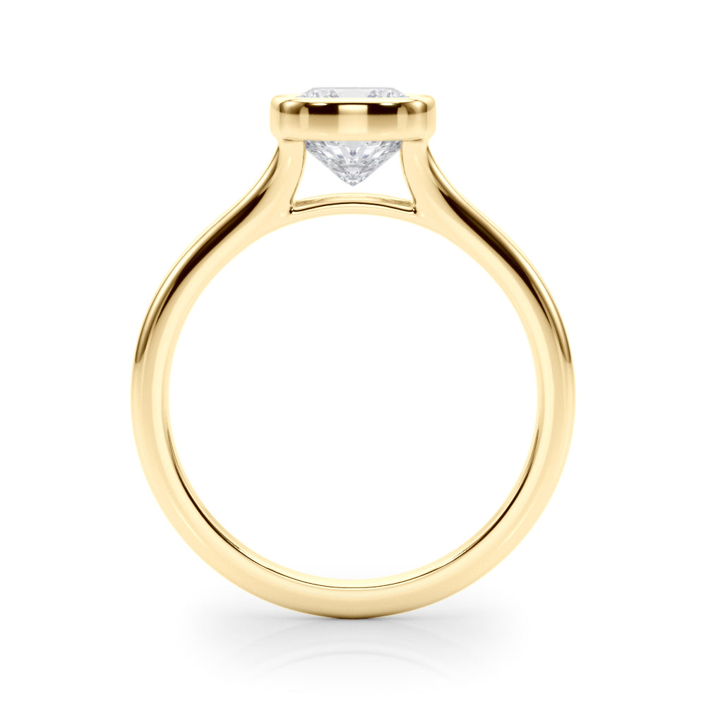 Classic Solitaire Bezel Set Cushion Diamond Engagement Ring in 10K/14K gold and platinum with certified lab-grown or natural diamonds