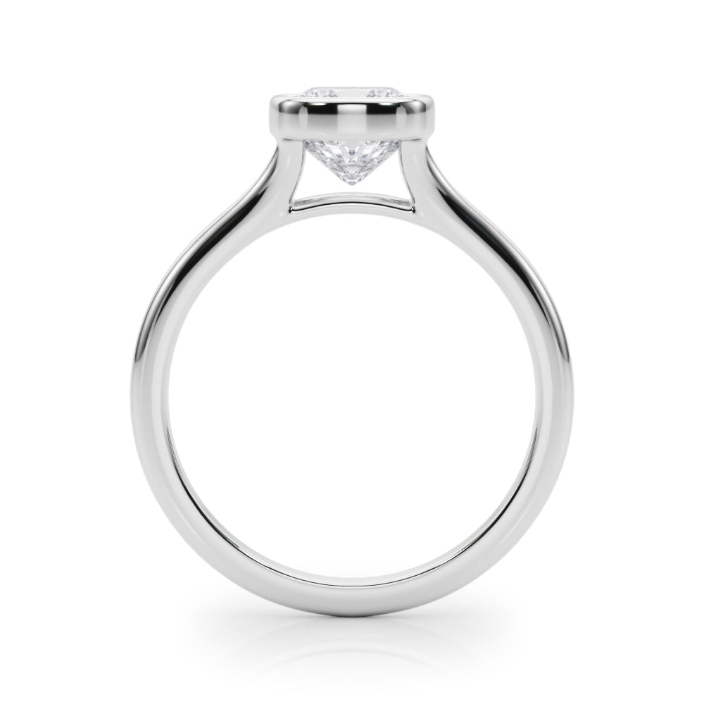 Classic Solitaire Bezel Set Cushion Diamond Engagement Ring in 10K/14K gold and platinum with certified lab-grown or natural diamonds