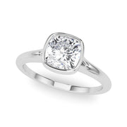 Classic Solitaire Bezel Set Cushion Diamond Engagement Ring in 10K/14K gold and platinum with certified lab-grown or natural diamonds