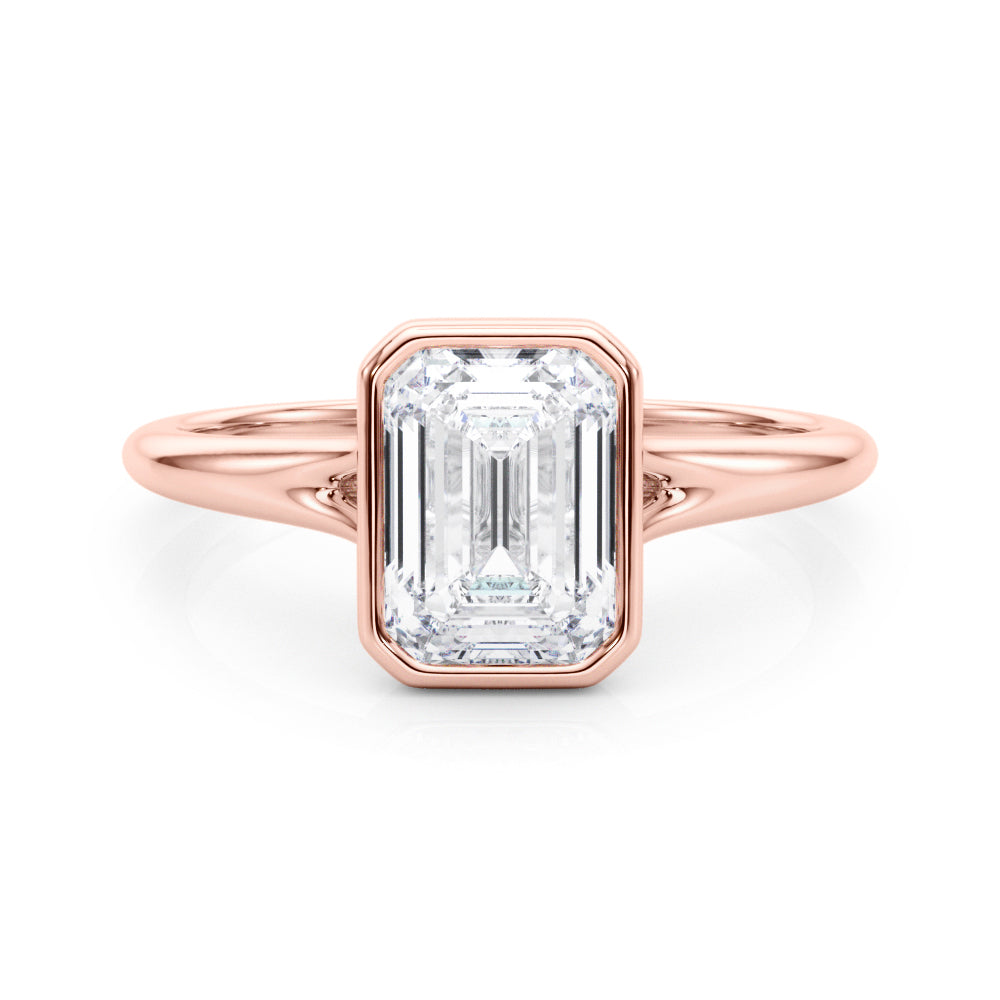 Timeless Solitaire Ec Bezel Set Emerald Diamond Engagement Ring in 10K/14K gold and platinum with certified lab-grown or natural diamonds