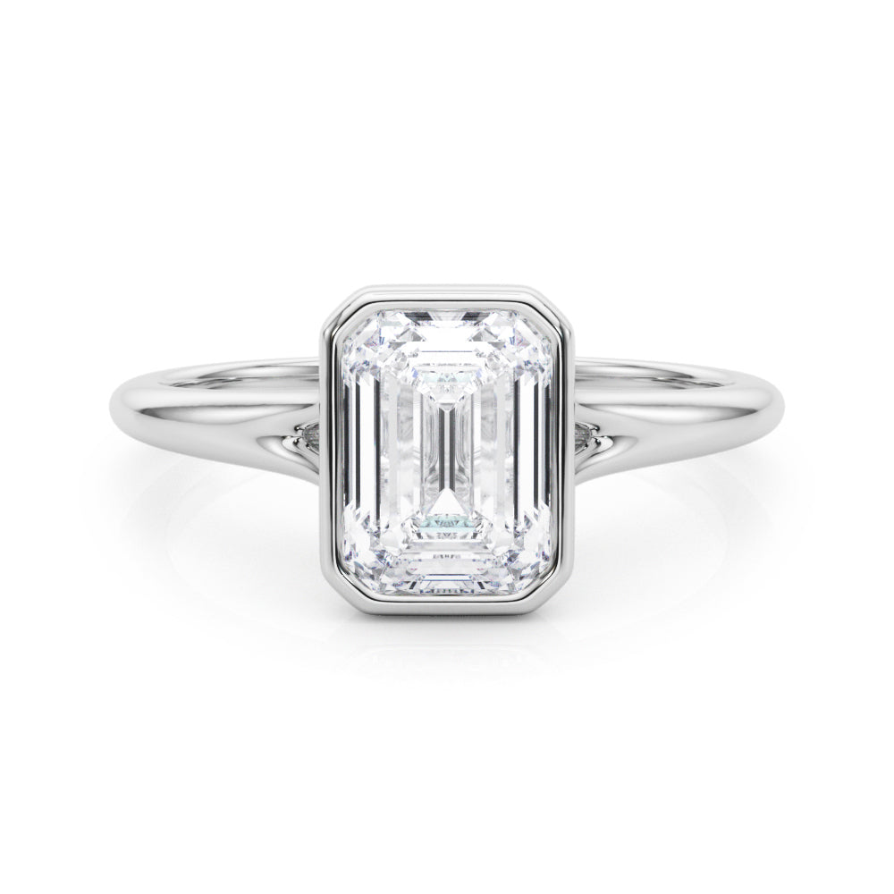Timeless Solitaire Ec Bezel Set Emerald Diamond Engagement Ring in 10K/14K gold and platinum with certified lab-grown or natural diamonds