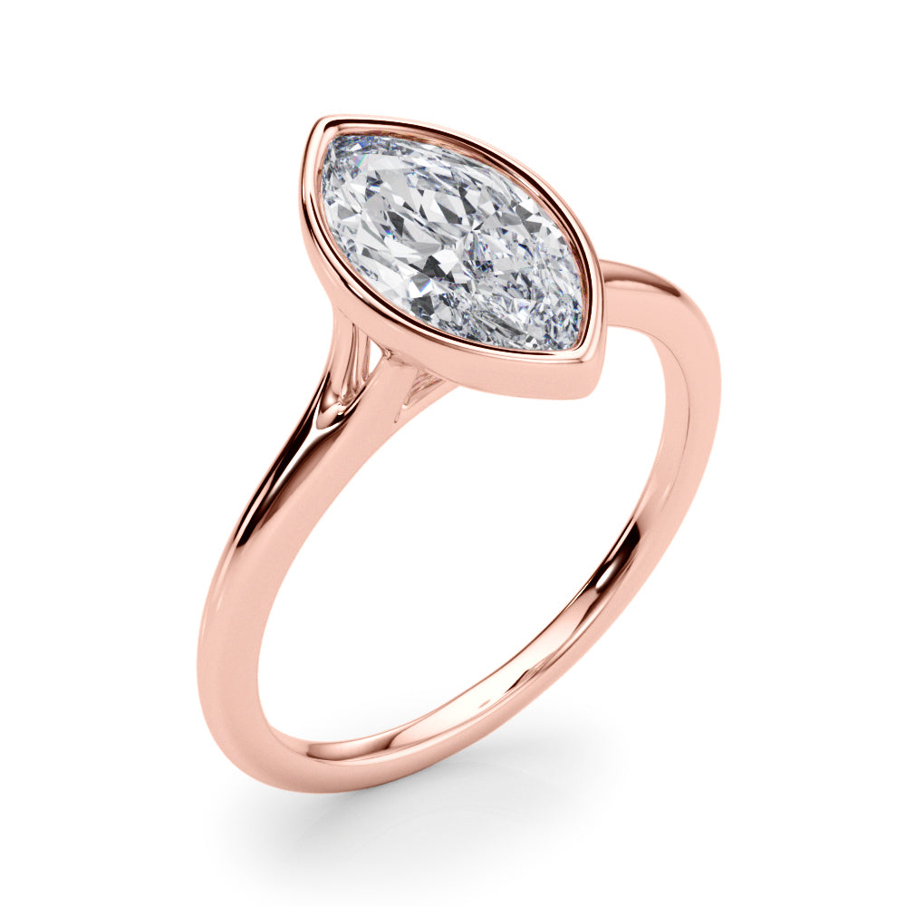 Elegant Solitaire Mq Bezel Set Marquise Diamond Engagement Ring in 10K/14K gold and platinum with certified lab-grown or natural diamonds