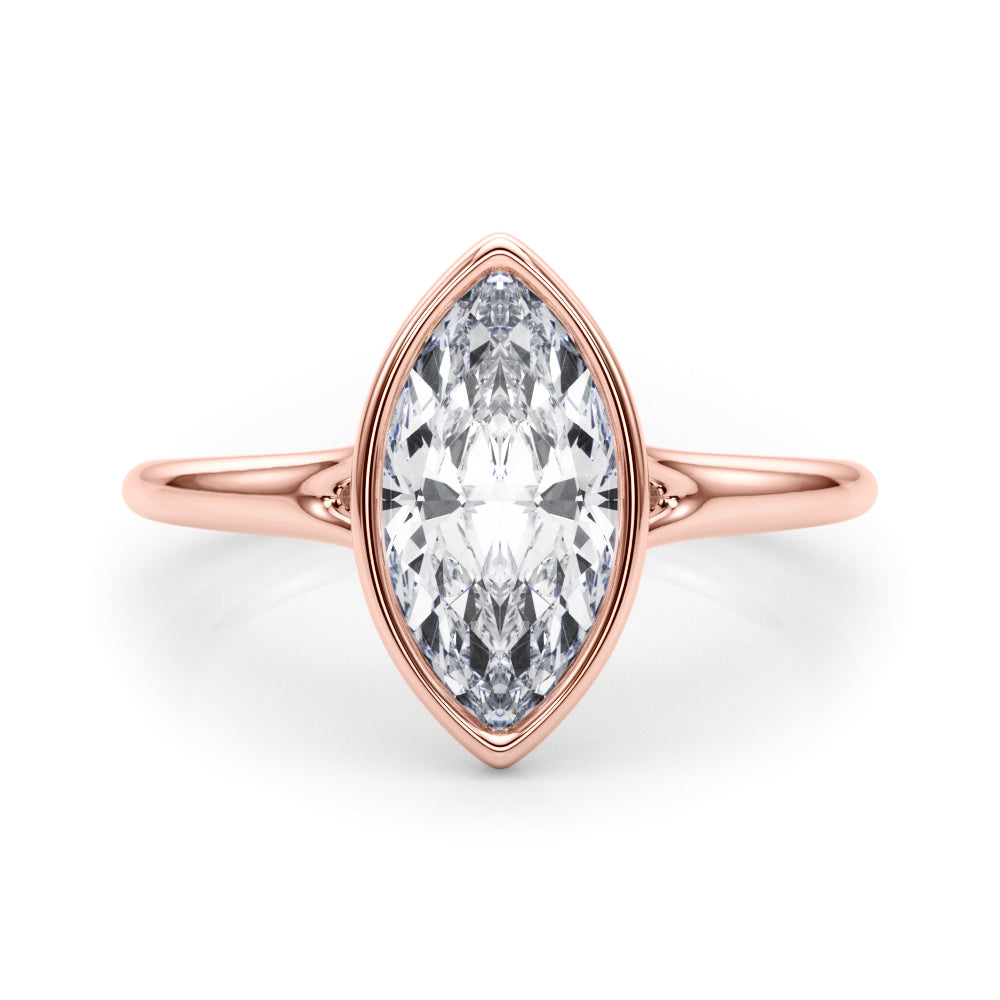 Elegant Solitaire Mq Bezel Set Marquise Diamond Engagement Ring in 10K/14K gold and platinum with certified lab-grown or natural diamonds