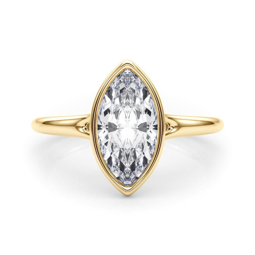 Elegant Solitaire Mq Bezel Set Marquise Diamond Engagement Ring in 10K/14K gold and platinum with certified lab-grown or natural diamonds