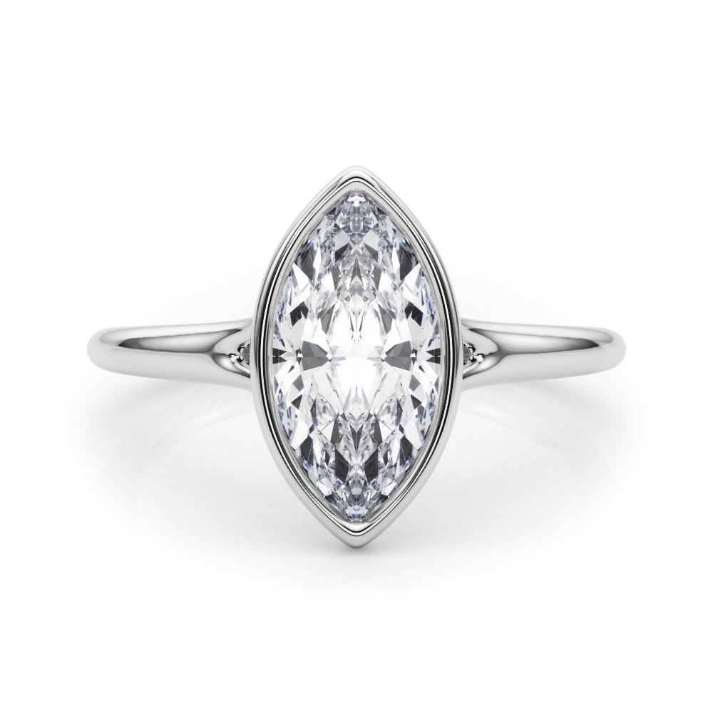 Elegant Solitaire Mq Bezel Set Marquise Diamond Engagement Ring in 10K/14K gold and platinum with certified lab-grown or natural diamonds