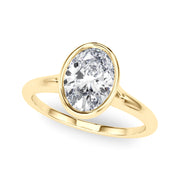 Vintage-Inspired Solitaire Oval Bezel Set Oval Diamond Engagement Ring in 10K/14K gold and platinum with certified lab-grown or natural diamonds