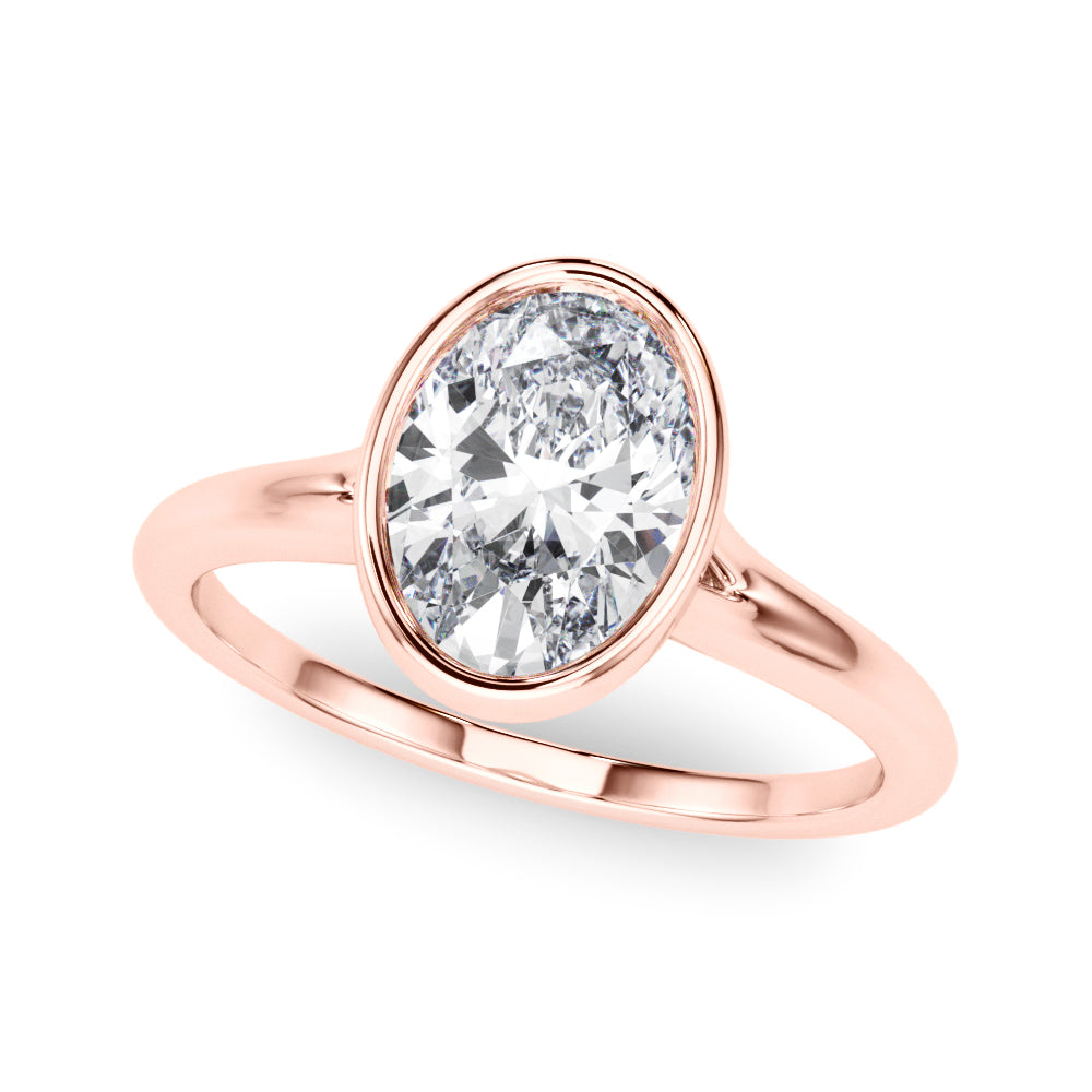 Vintage-Inspired Solitaire Oval Bezel Set Oval Diamond Engagement Ring in 10K/14K gold and platinum with certified lab-grown or natural diamonds