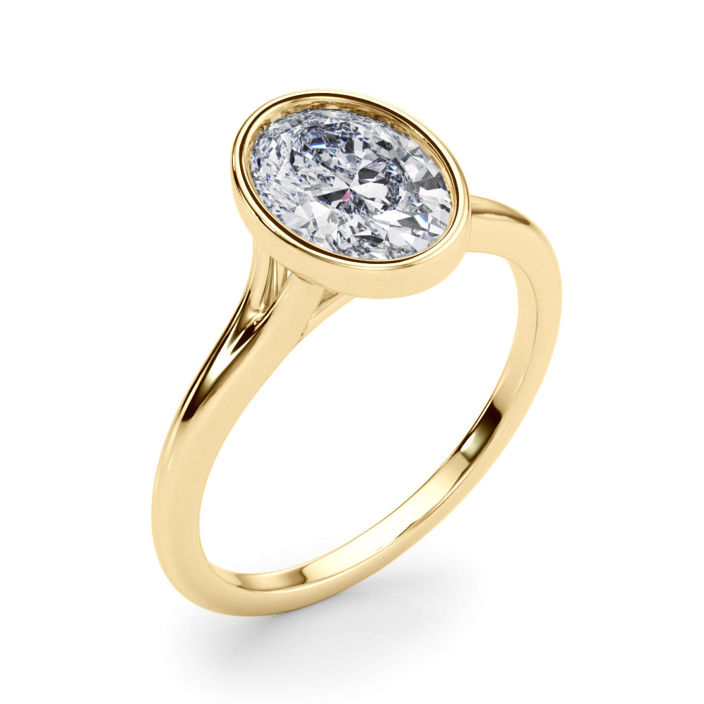 Vintage-Inspired Solitaire Oval Bezel Set Oval Diamond Engagement Ring in 10K/14K gold and platinum with certified lab-grown or natural diamonds