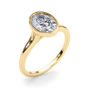 Vintage-Inspired Solitaire Oval Bezel Set Oval Diamond Engagement Ring in 10K/14K gold and platinum with certified lab-grown or natural diamonds
