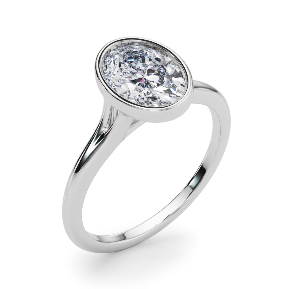 Vintage-Inspired Solitaire Oval Bezel Set Oval Diamond Engagement Ring in 10K/14K gold and platinum with certified lab-grown or natural diamonds