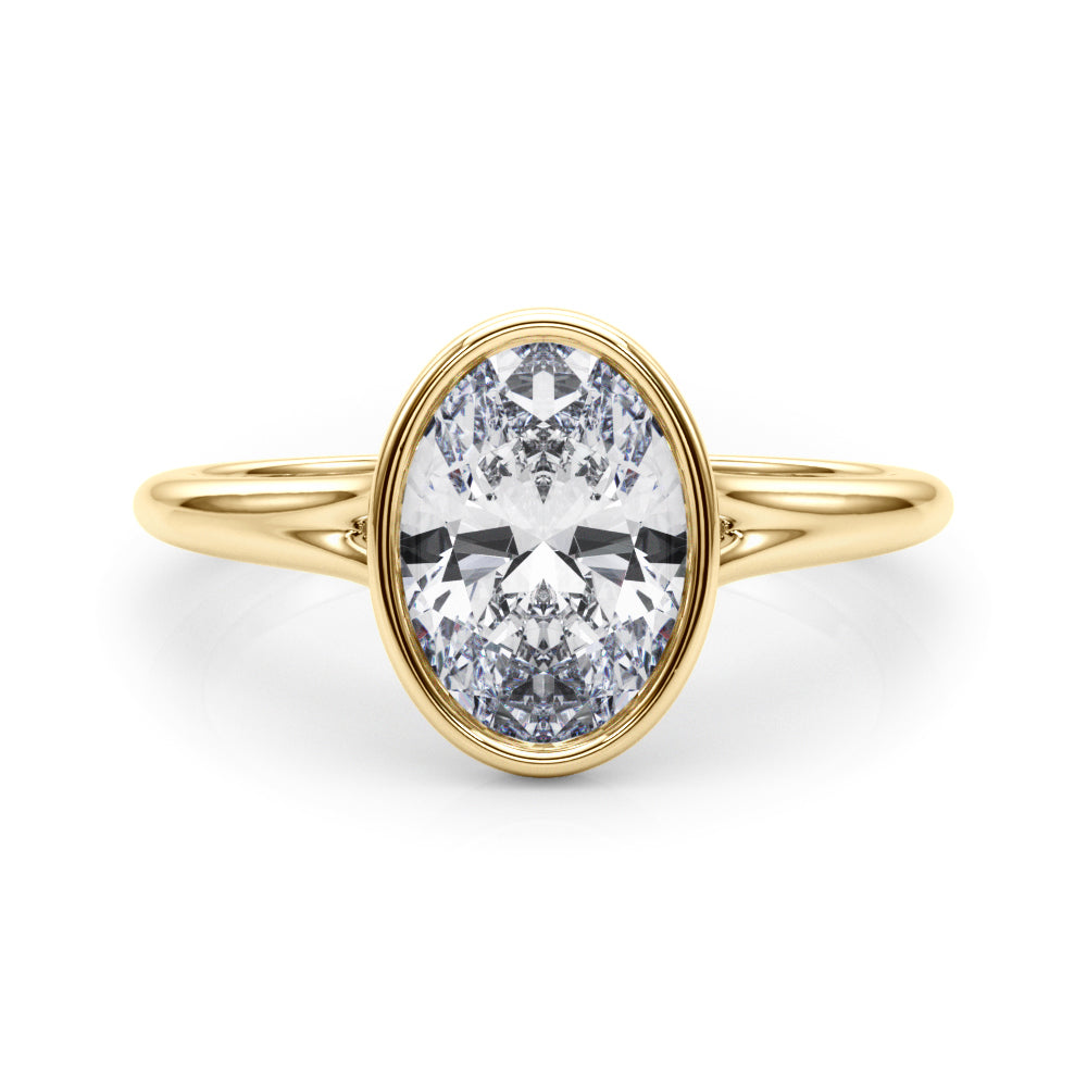 Vintage-Inspired Solitaire Oval Bezel Set Oval Diamond Engagement Ring in 10K/14K gold and platinum with certified lab-grown or natural diamonds