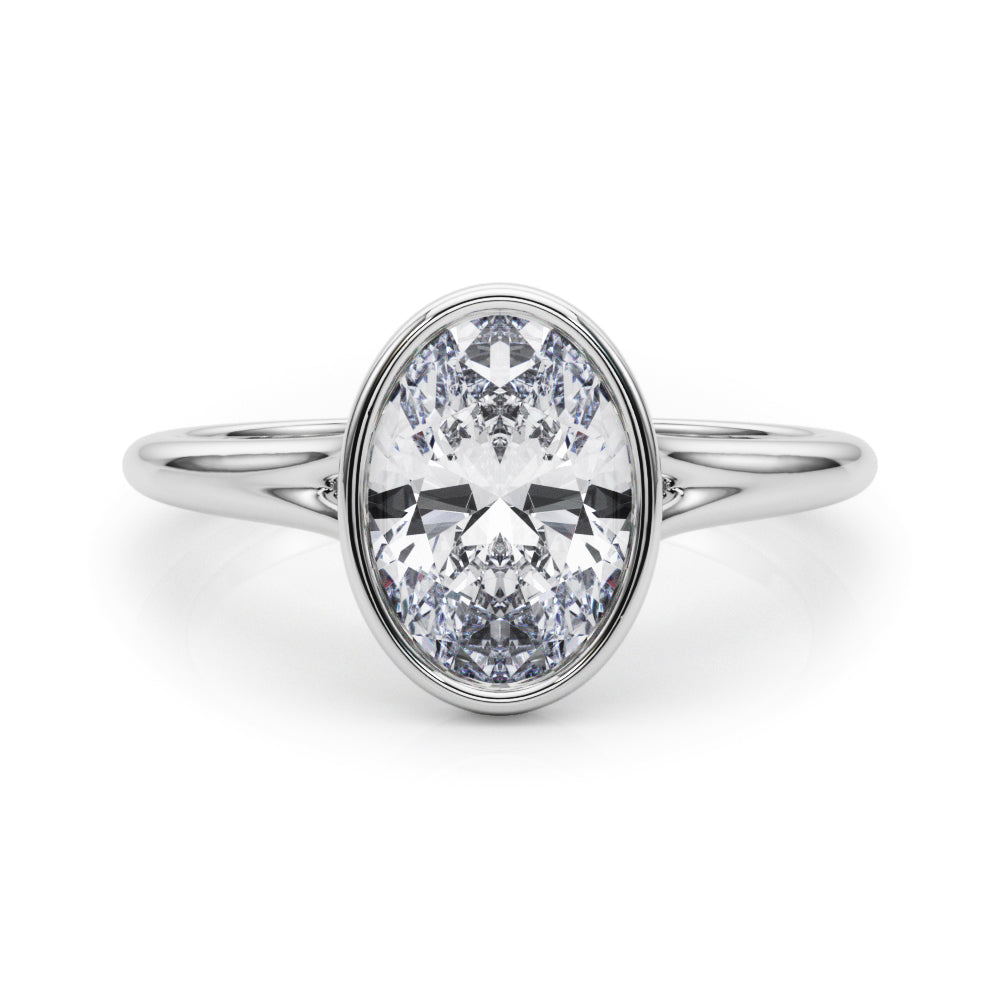 Vintage-Inspired Solitaire Oval Bezel Set Oval Diamond Engagement Ring in 10K/14K gold and platinum with certified lab-grown or natural diamonds