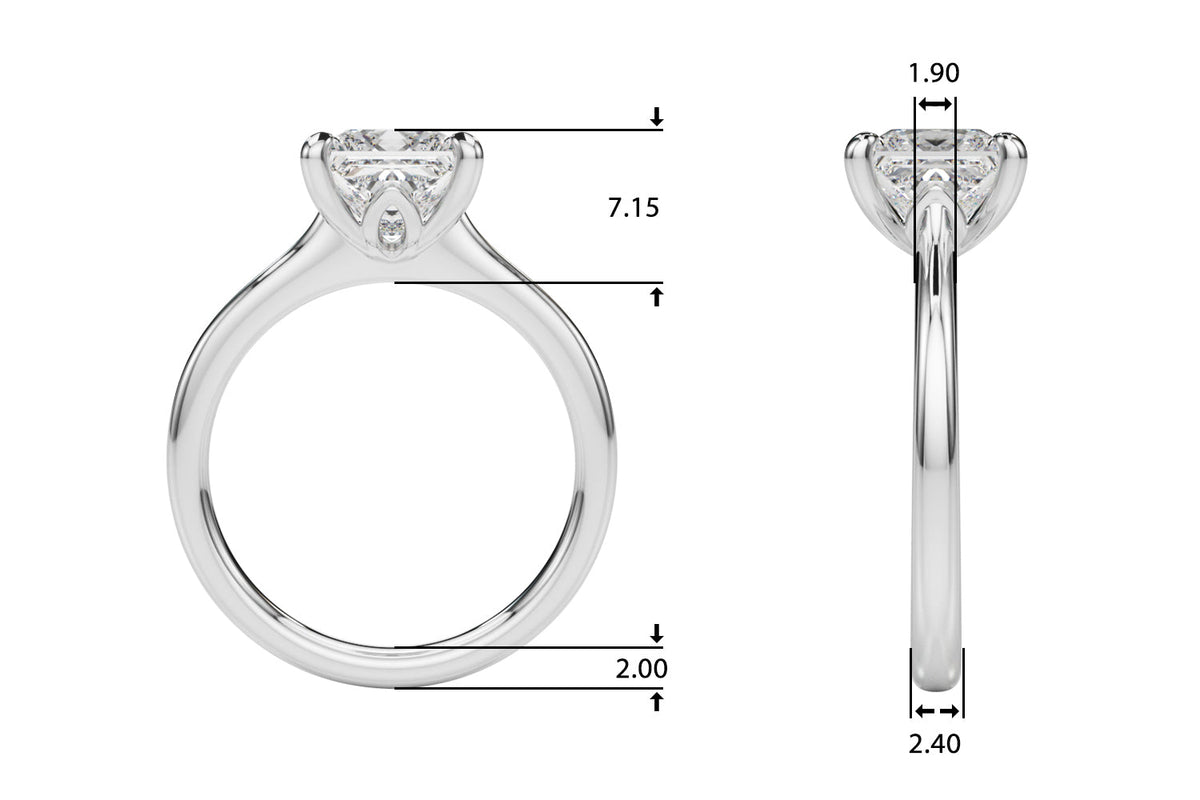 Refined Solitaire Cut Princess Diamond Engagement Ring in 10K/14K gold and platinum with certified lab-grown or natural diamonds