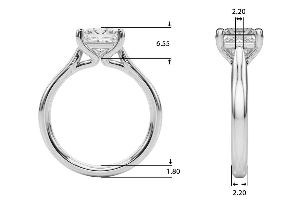 Sophisticated Solitaire Cut Princess Diamond Engagement Ring in 10K/14K gold and platinum with certified lab-grown or natural diamonds