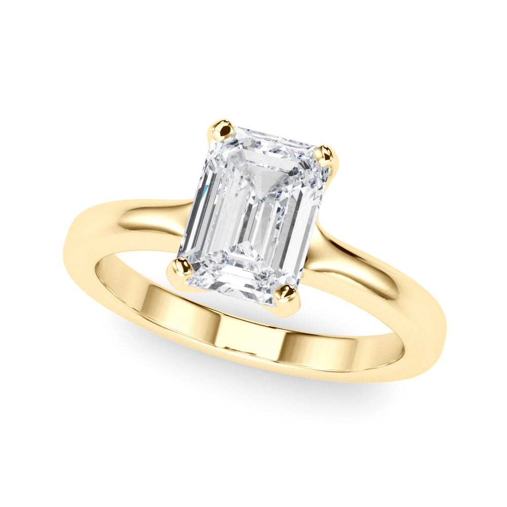 Sculpted Solitaire Cut Emerald Diamond Engagement Ring in 10K/14K gold and platinum with certified lab-grown or natural diamonds