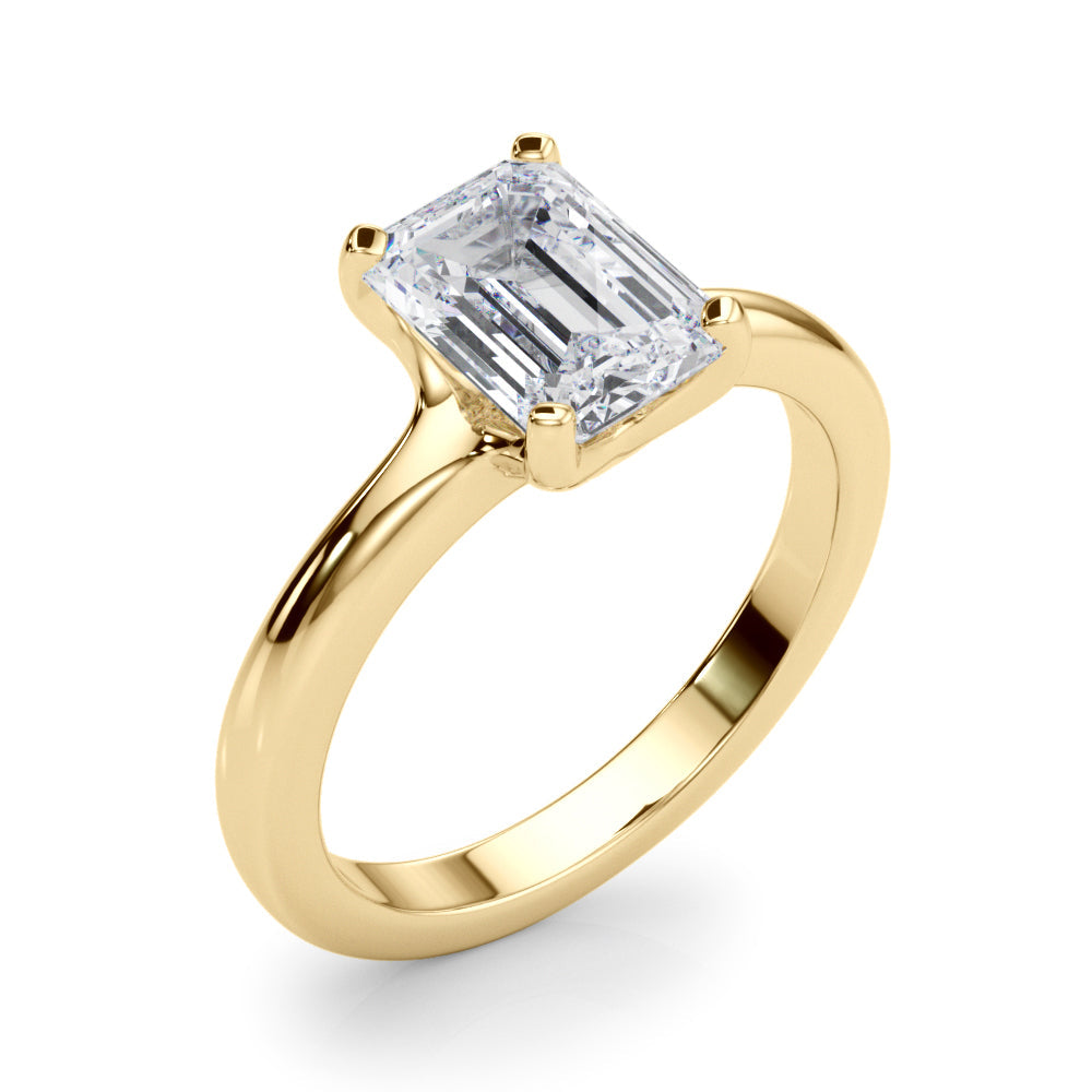Sculpted Solitaire Cut Emerald Diamond Engagement Ring in 10K/14K gold and platinum with certified lab-grown or natural diamonds