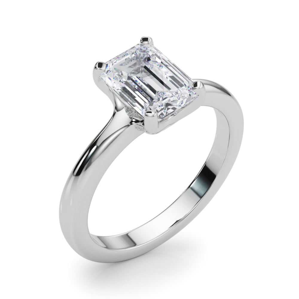 Sculpted Solitaire Cut Emerald Diamond Engagement Ring in 10K/14K gold and platinum with certified lab-grown or natural diamonds