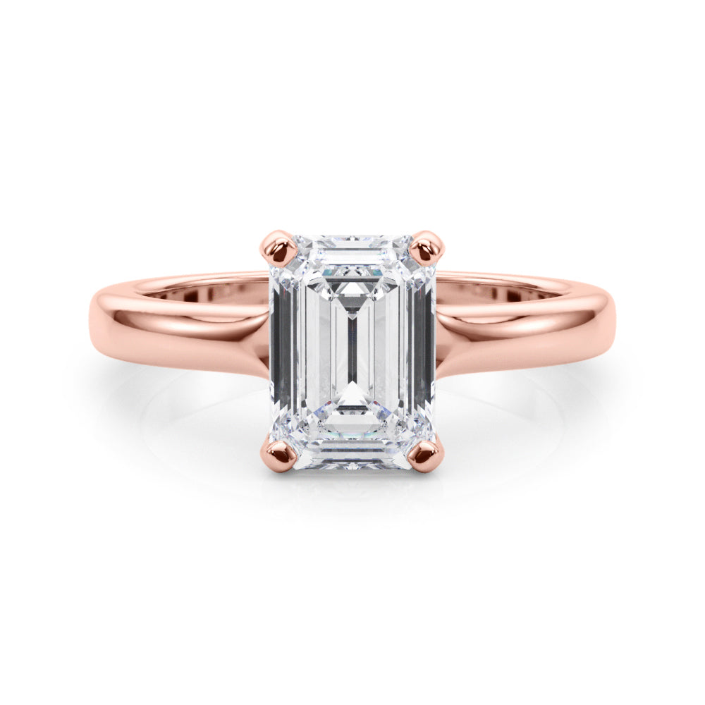 Sculpted Solitaire Cut Emerald Diamond Engagement Ring in 10K/14K gold and platinum with certified lab-grown or natural diamonds
