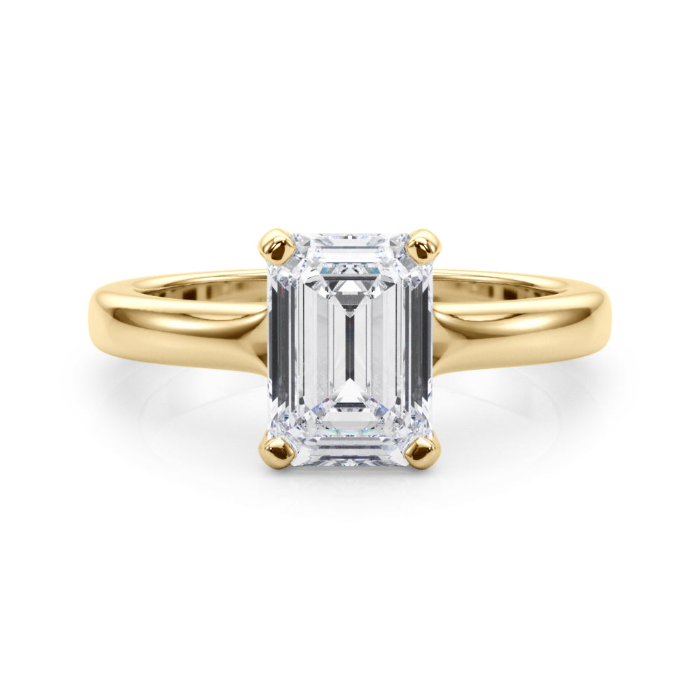 Sculpted Solitaire Cut Emerald Diamond Engagement Ring in 10K/14K gold and platinum with certified lab-grown or natural diamonds
