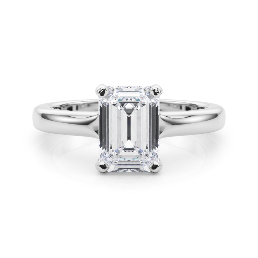 Sculpted Solitaire Cut Emerald Diamond Engagement Ring in 10K/14K gold and platinum with certified lab-grown or natural diamonds