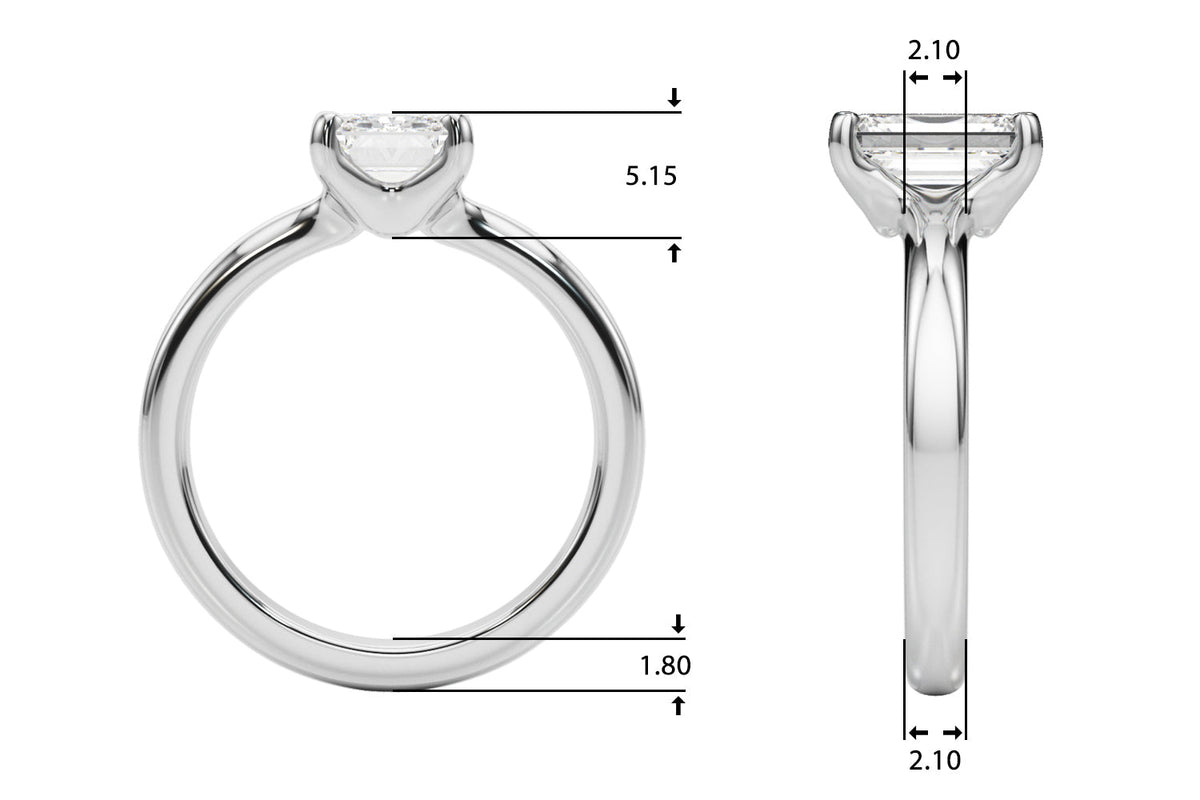Sculpted Solitaire Cut Emerald Diamond Engagement Ring in 10K/14K gold and platinum with certified lab-grown or natural diamonds