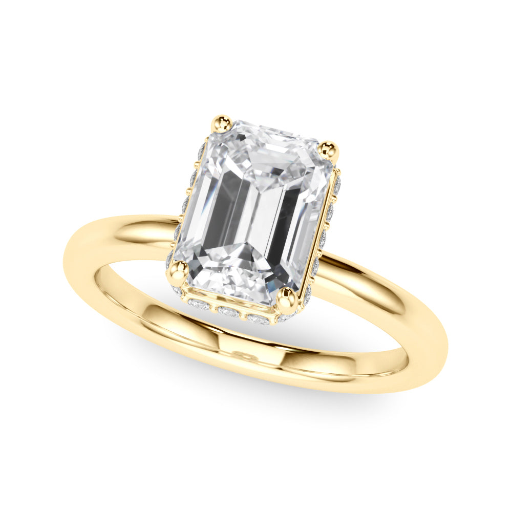 Crowned Cut Halo Emerald Diamond Engagement Ring in 10K/14K gold and platinum with certified lab-grown or natural diamonds
