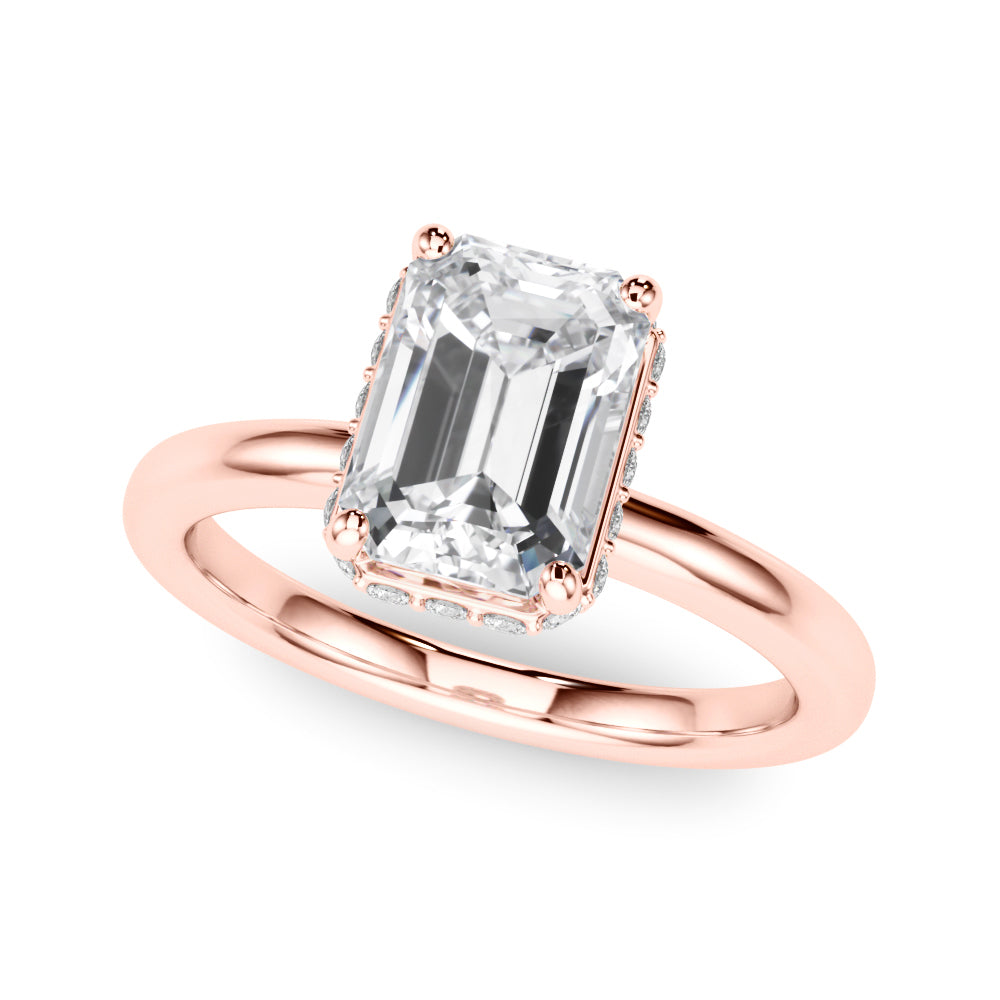 Crowned Cut Halo Emerald Diamond Engagement Ring in 10K/14K gold and platinum with certified lab-grown or natural diamonds