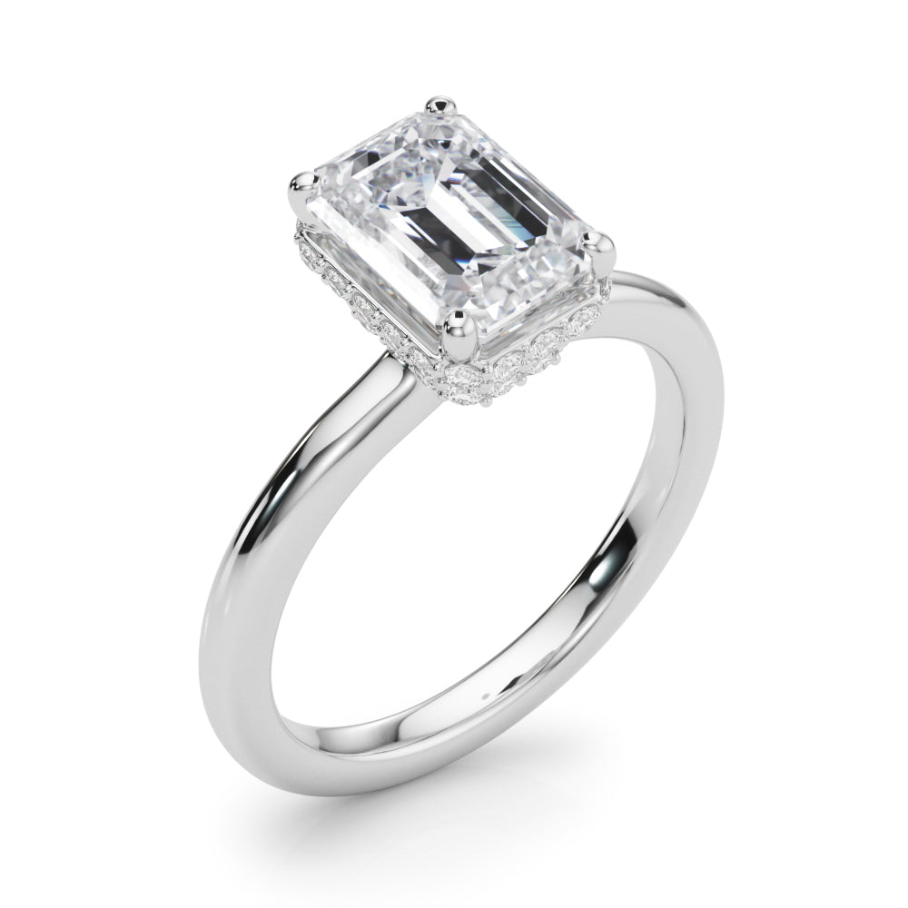 Crowned Cut Halo Emerald Diamond Engagement Ring in 10K/14K gold and platinum with certified lab-grown or natural diamonds