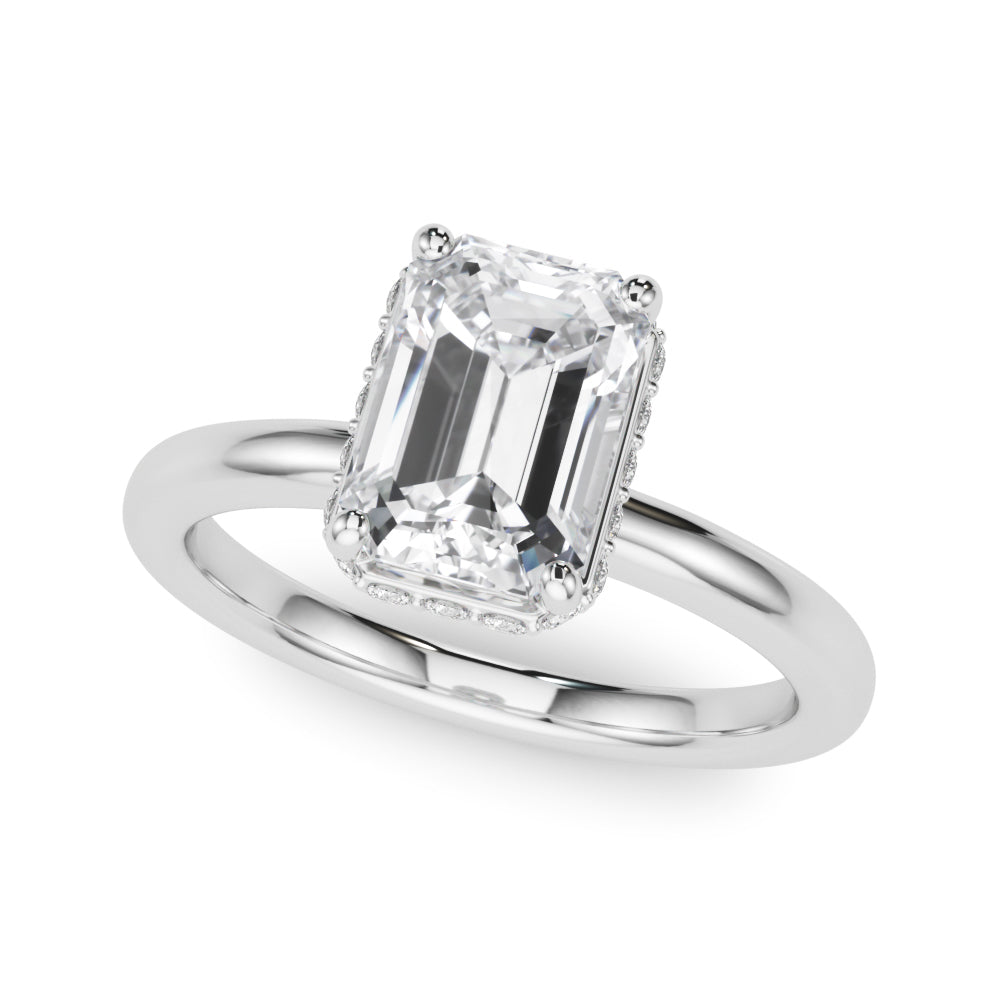 Crowned Cut Halo Emerald Diamond Engagement Ring in 10K/14K gold and platinum with certified lab-grown or natural diamonds