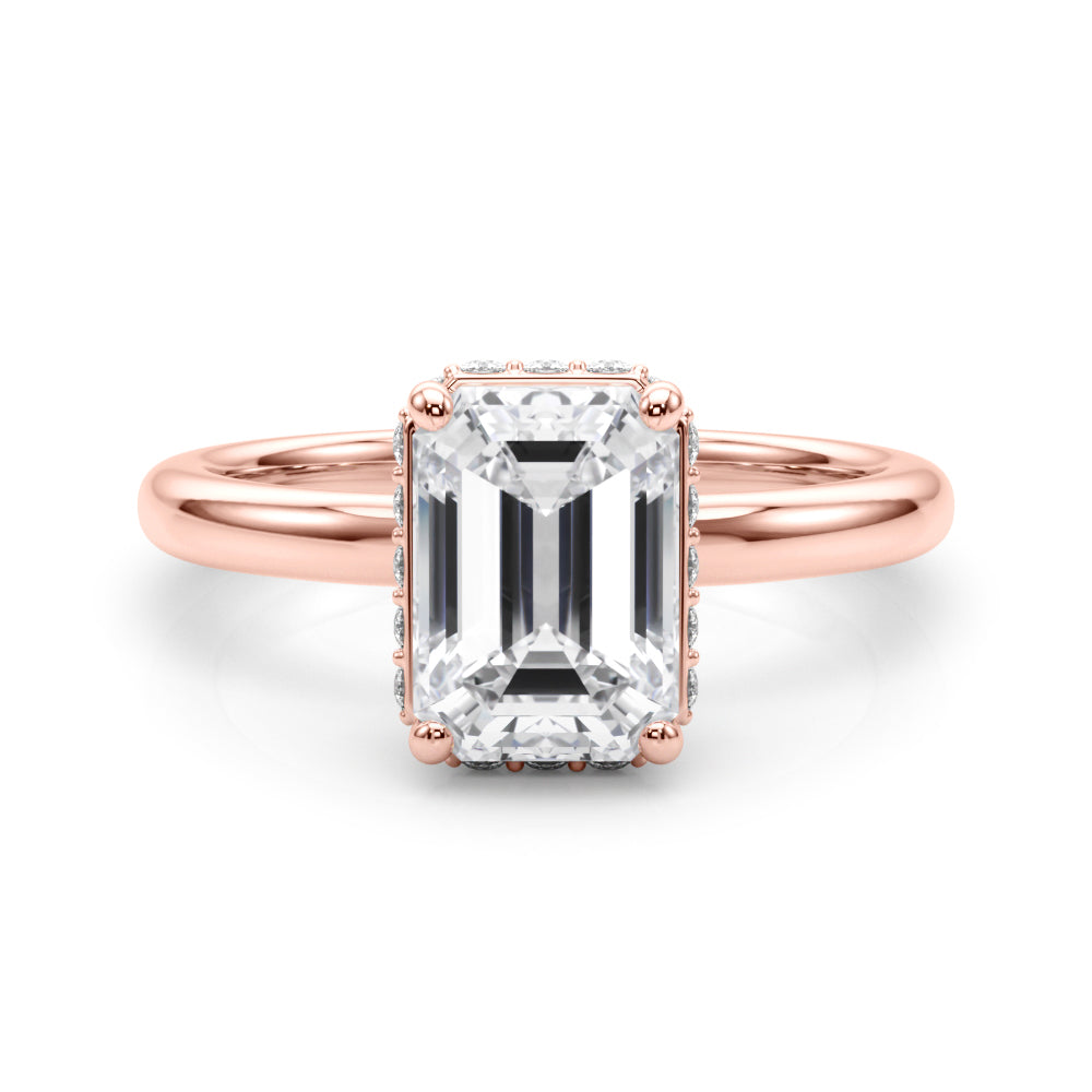 Crowned Cut Halo Emerald Diamond Engagement Ring in 10K/14K gold and platinum with certified lab-grown or natural diamonds