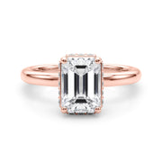 Crowned Cut Halo Emerald Diamond Engagement Ring in 10K/14K gold and platinum with certified lab-grown or natural diamonds