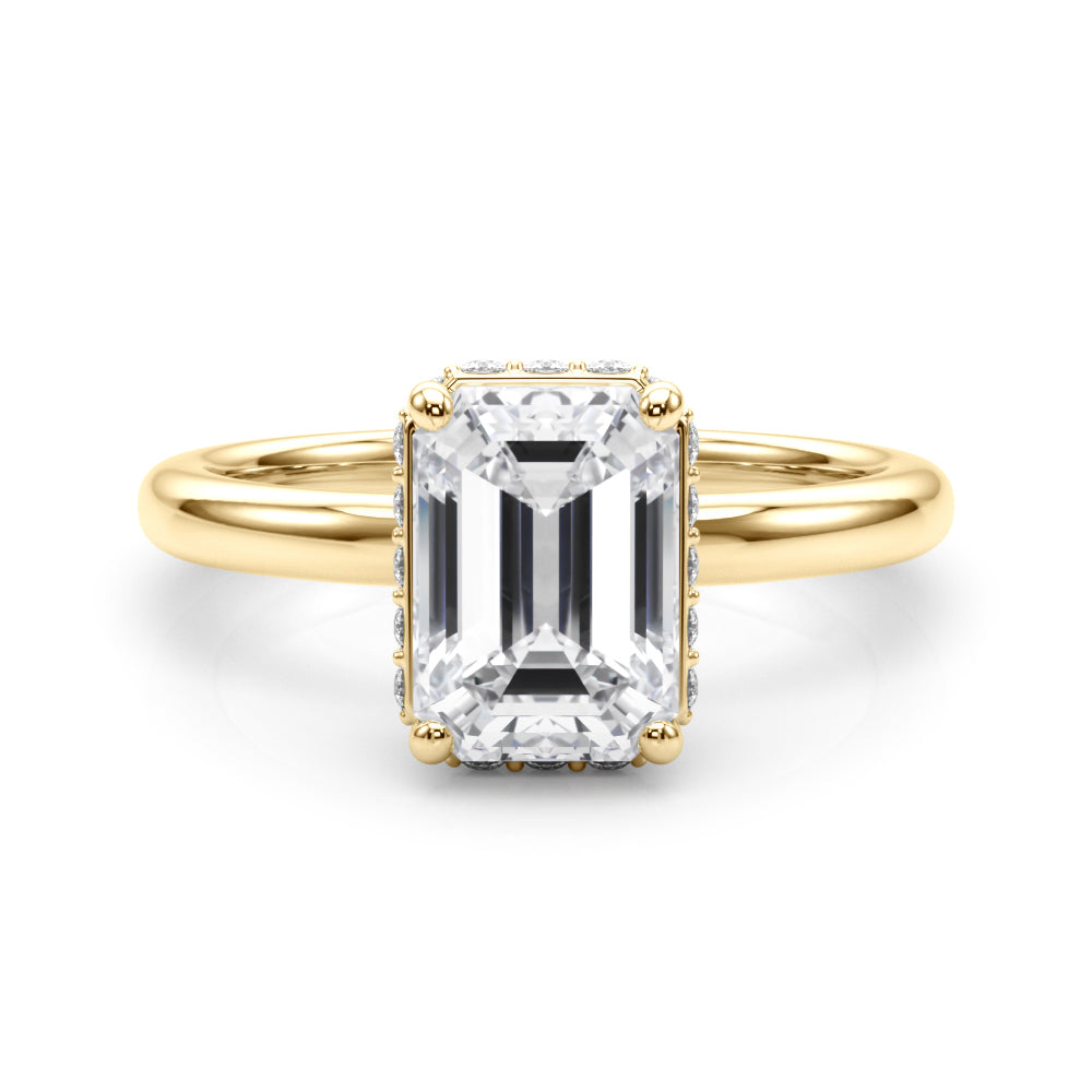 Crowned Cut Halo Emerald Diamond Engagement Ring in 10K/14K gold and platinum with certified lab-grown or natural diamonds