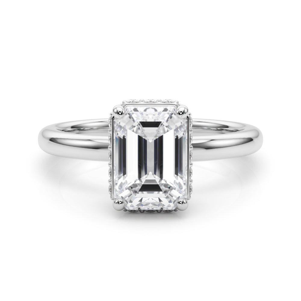 Crowned Cut Halo Emerald Diamond Engagement Ring in 10K/14K gold and platinum with certified lab-grown or natural diamonds
