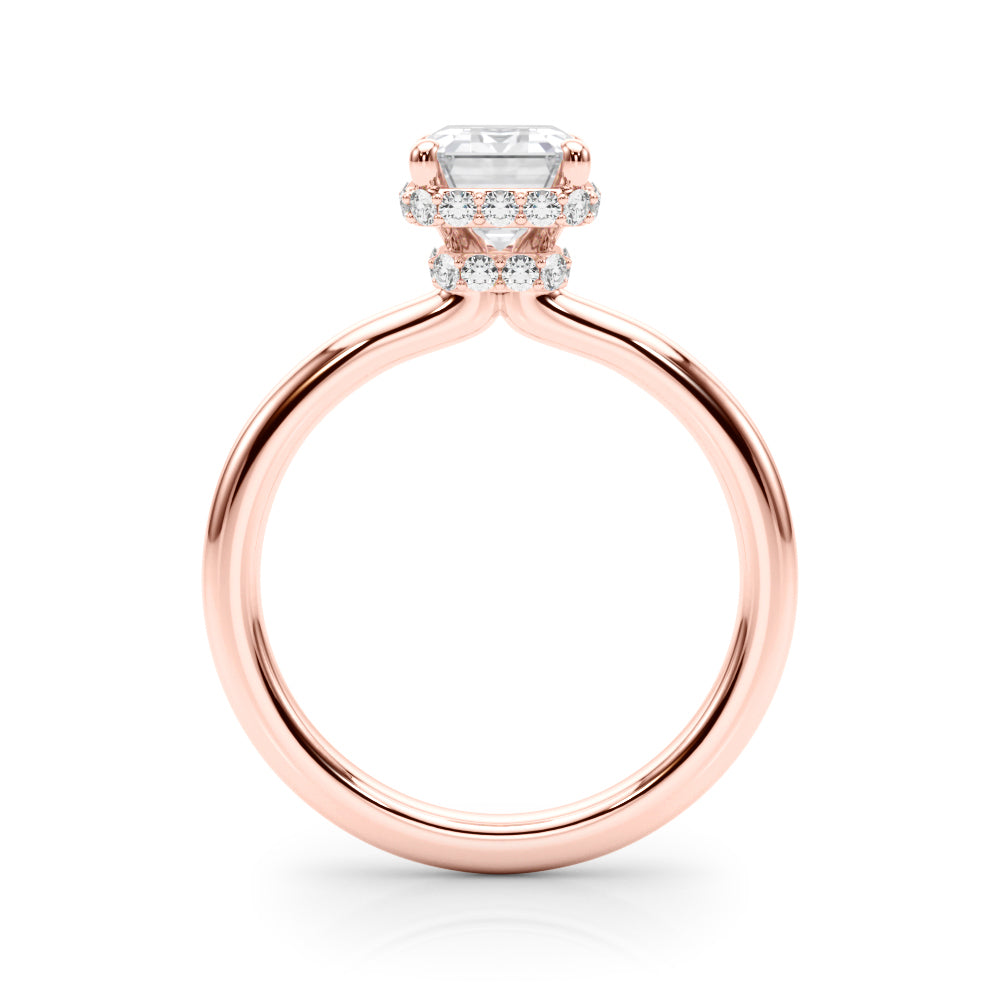 Crowned Cut Halo Emerald Diamond Engagement Ring in 10K/14K gold and platinum with certified lab-grown or natural diamonds